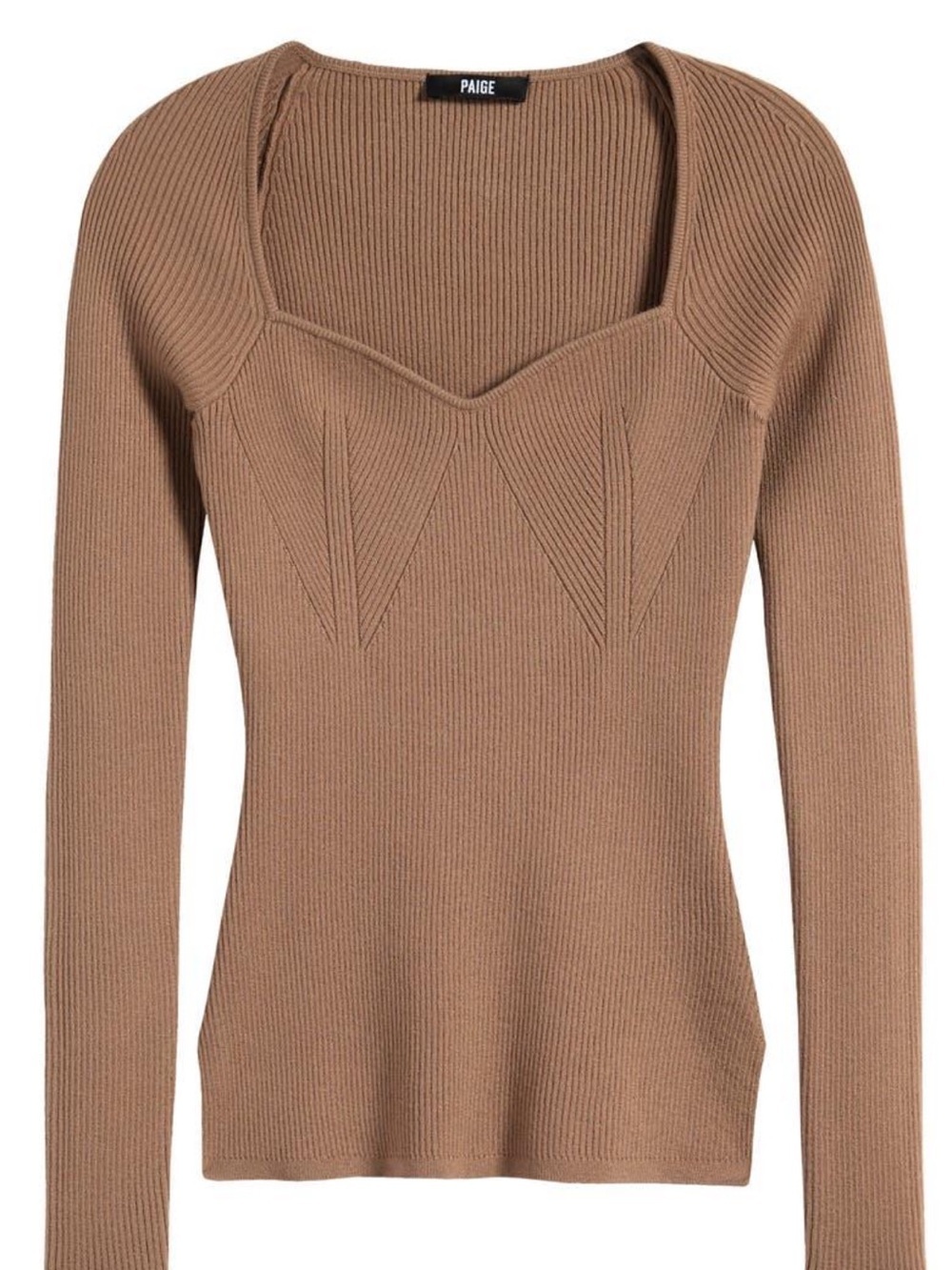 PAIGE NWT Parvati Ribbed Camel V-Neck Sweater